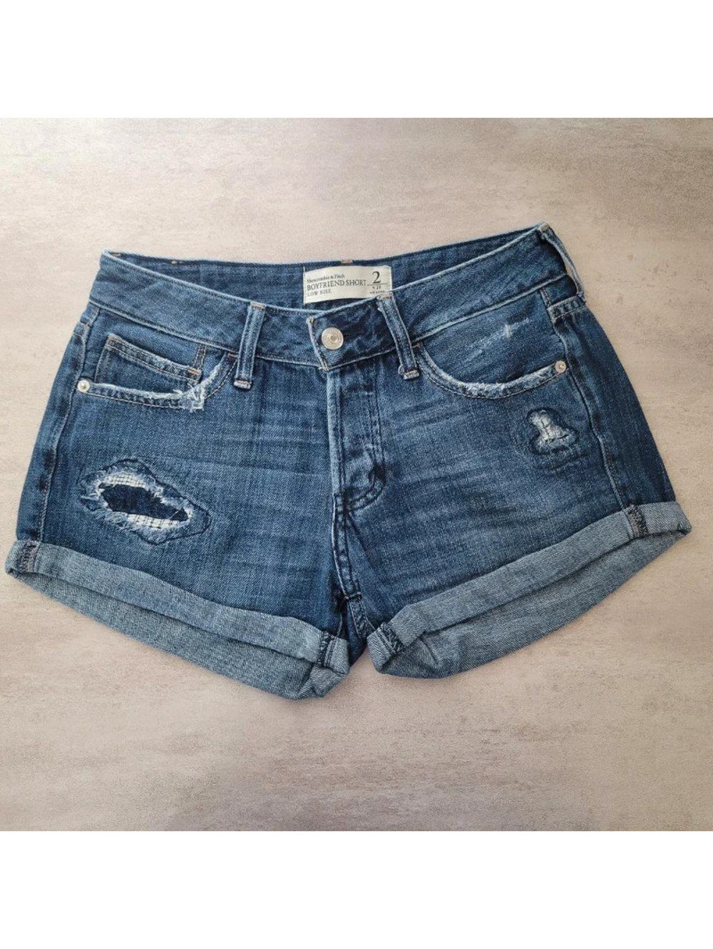 Abercrombie & Fitch Low Rise Boyfriend Shorts Sz 2 Womens Blue Ripped Stretch